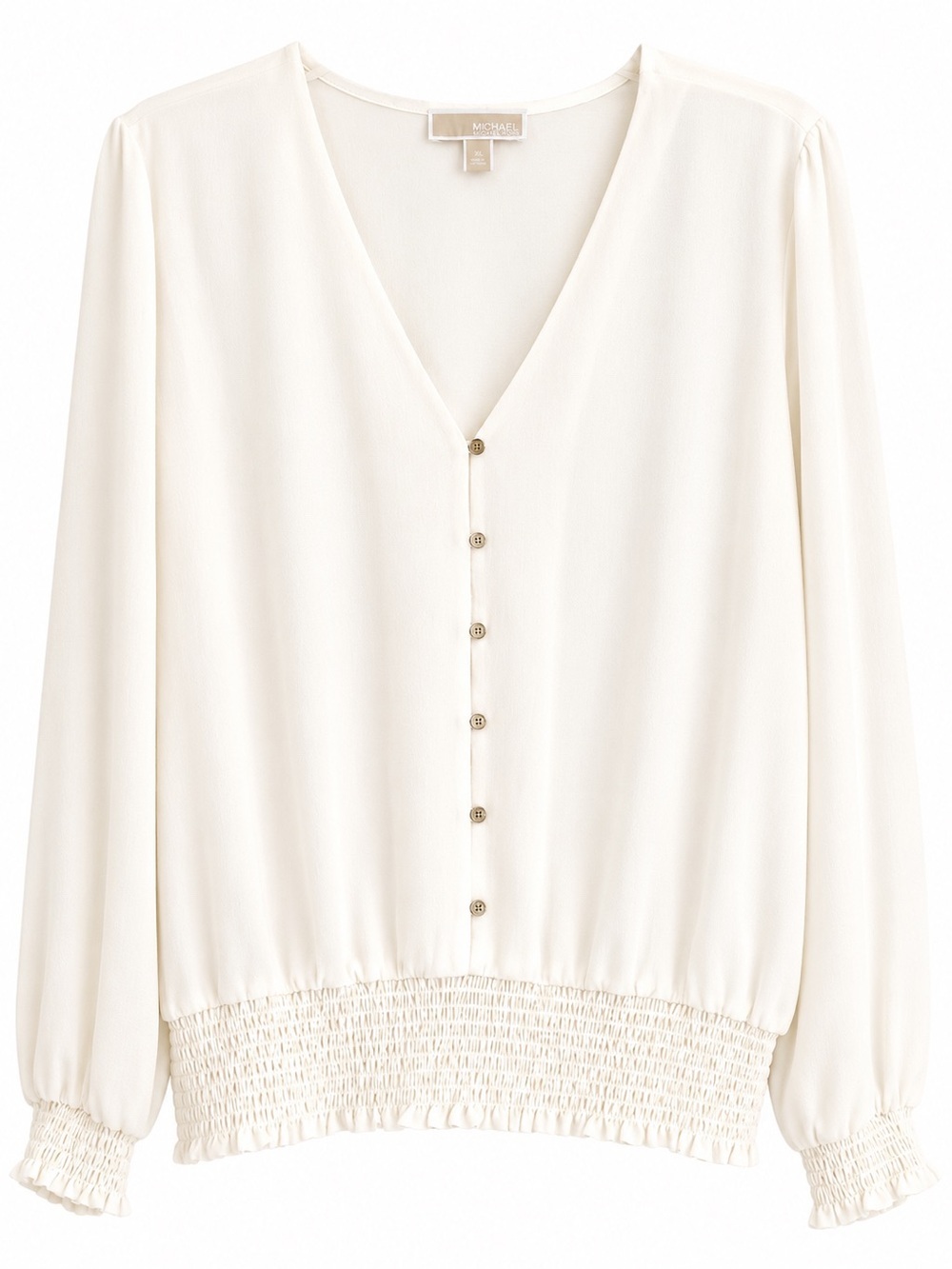 MICHAEL Michael Kors Ivory V-Neck Long-Sleeve Button-Front Blouse